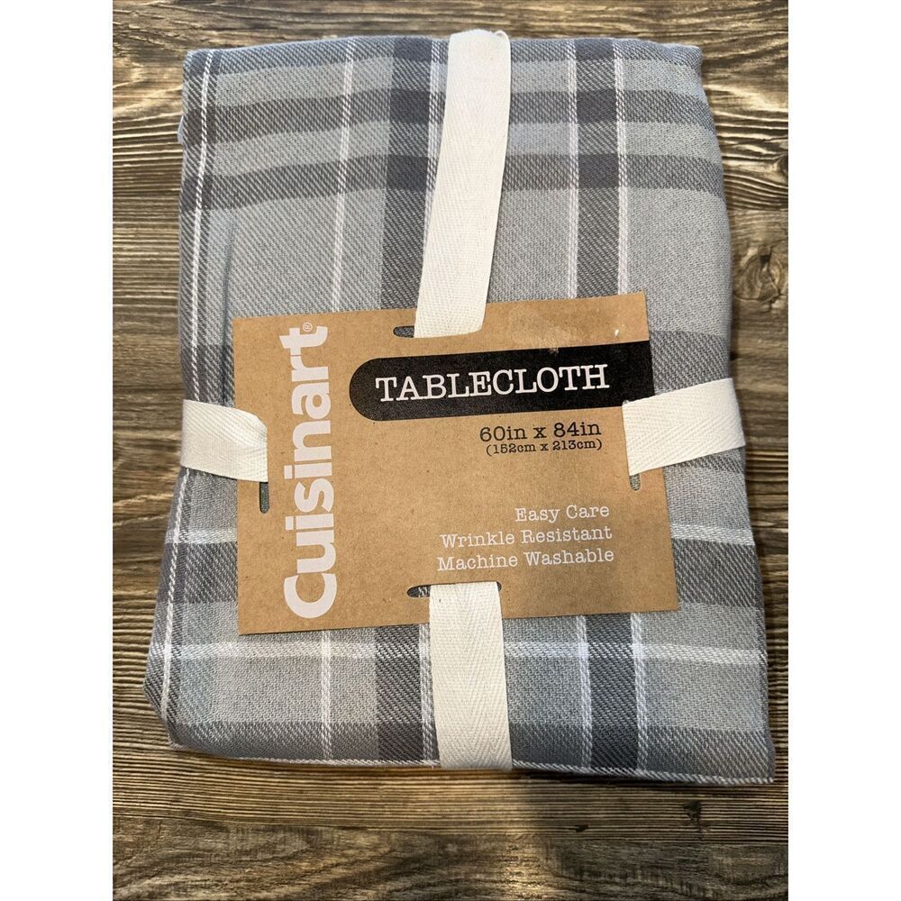 Cuisinart 60x84 Inch Plaid Cotton/Polyester Tablecloth Machine Wash NWT.